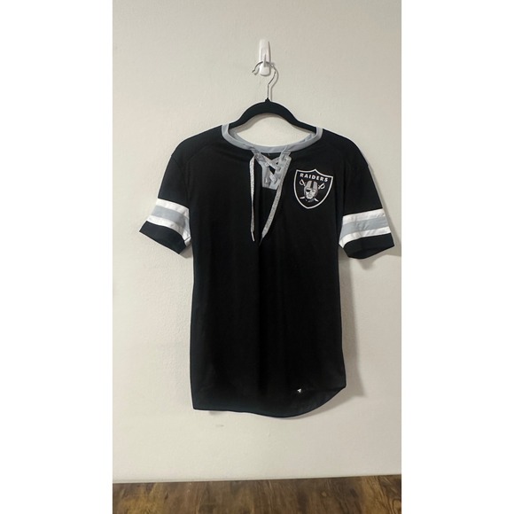 Fanatics Tops - Fanatics Womens Las Vegas Raiders Lace-Up Jersey T-Shirt Black Silver Medium NWT